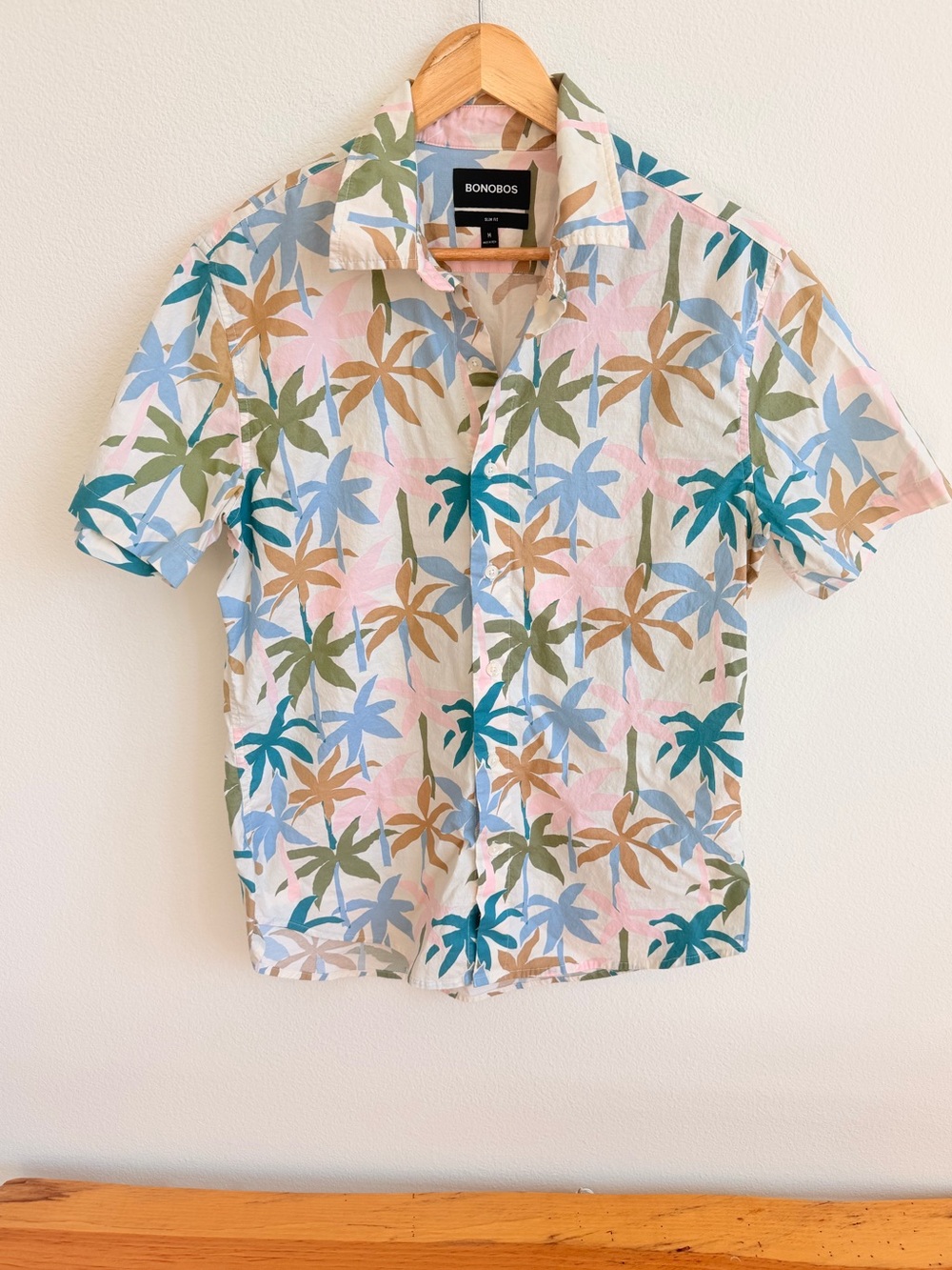 Bonobos White Short-Sleeve Palm Print Button-Down Shirt Slim Fit M